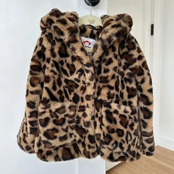 Appaman Girls Cleo Tan  Black Leopard Faux Fur Hooded Teddy Coat‎ Jacket Size 4 - Picture 2 of 14